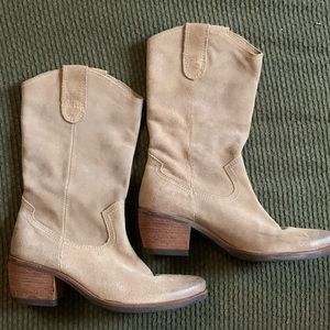 Light tan suede cowboy boots